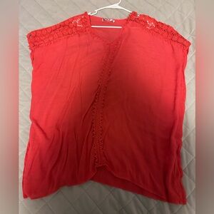 Elegant Coral Crochet Accent Blouse